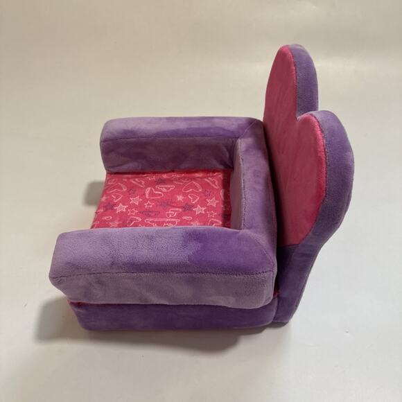 Build A Bear Plush Pink Purple Heart Shaped Fold Out Couch Futon Bed Chair - Picture 3 of 7